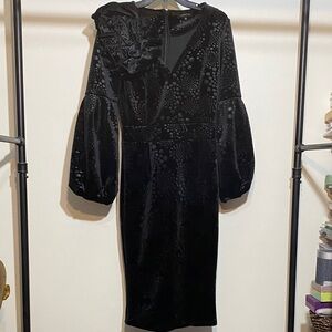 Elegant Black Velvet Long Sleeve Dress